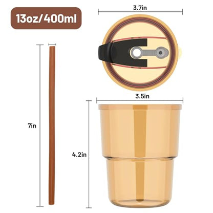 Luxfuel 13 oz Glass Cups with Lids and Straws Reusable Iced Coffee Tumbler | Leak-Proof Thick Wall Travel Glass Coffee Cup for Iced Tea, Water, Office, Cup Holder Friendly, BPA Free (Amber, 1 Pack) - color: Amber-1 Pack, size: 13 Ounces