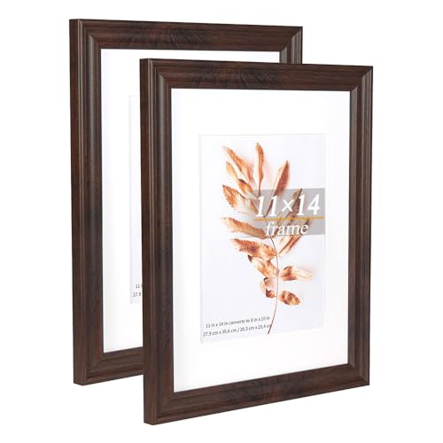 11x14 Picture Frames Rustic Brown Wood Pattern Set of 2 Photo Frames, for 8x10 with Mat or 11x14 Without Mat Gallery Wall Display Wood Frame - color: Brown, size: 11x14-2P