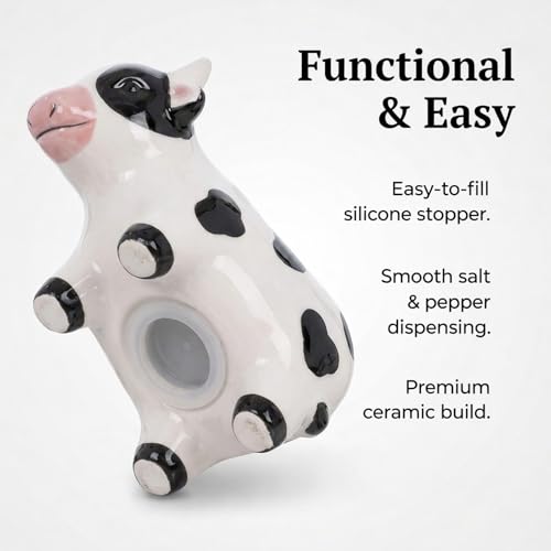 The Bridge Collection Country Cow Salt and Pepper Shakers | Hand-Painted Rustic Dairy Cows Farmhouse S&P Set for Functional Country Kitchen Decor