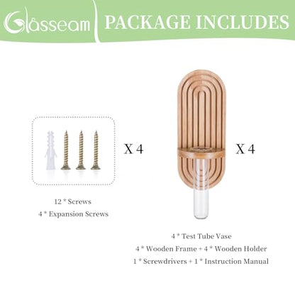Glasseam Wall Plant Propagation Station: Hanging Glass Propagation Vases | Set of 3, Boho, Rustic Wooden Hydroponic Planter with Test Tube, Living Room, Entryway, Office, Indoor Pothos Cutting