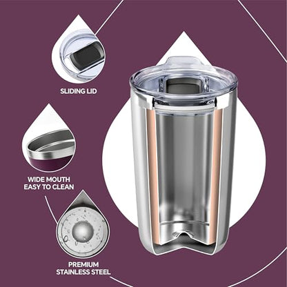 Ideus 20 oz Tumbler, Travel Coffee Mug with Splash Proof Sliding Lid, Double Wall Stainless Steel Vacuum Insulated Coffee Mug for Home and Office, Keep Beverages Hot or Cold, Red Violet - color: Red Violet