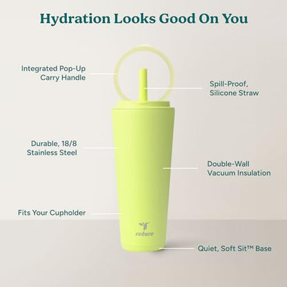 REDUCE Halo 32 oz Stainless Steel Vacuum Insulated Tumbler - Spill Proof Travel Mug with Flip Handle Lid - Keeps Drinks Cold for 32 Hrs - Dishwasher Safe - Cupholder Friendly - Mojito - color: Mojito, size: 32 Ounces