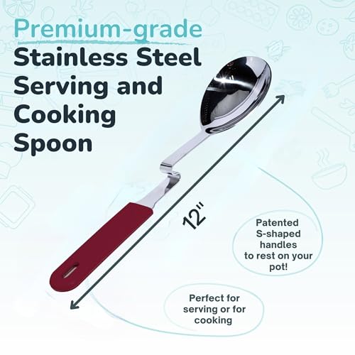 Souper Cubes Stainless Steel Spoon with Silicone Grip & Pot Hook, Cranberry | Durable Cooking Spoon Hooks to Your Pot to Help Prevent Drips and Keep Counters and Stovetop Clean - color: Cranberry, size: Spoon 1-Pack