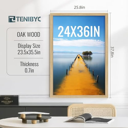 24x36 Poster Frame 3 Pack - Light Oak, Natural Wood Grain Picture Frame, Suitable for Photos, Puzzles, Paintings & Maps, Wall Hanging - color: Oak, size: 24 X 36, style: 3 Pack