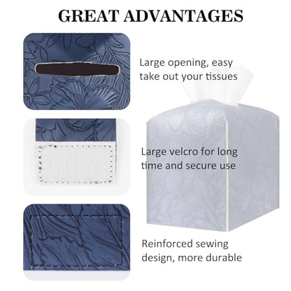 Square Tissue Cube Cover PU Leather Tissue Organizer with Bottom Belt for Bathroom, Tabletop, Kitchen, Night Stands, Office, Home, Car (Oceanblue) - color: Oceanblue