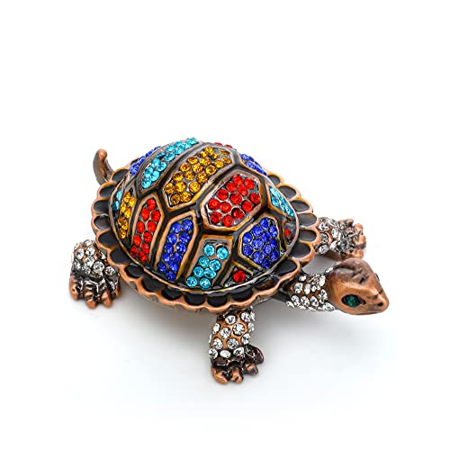 YU FENG 2.5 Inch Vintage Turtle Trinket Box, Crystal Ring Holder | Colorful Enamel Finish, Hinged Jewelry Keepsake Box, Sparkling Crystal Details, Sea Turtle Collectible Display Decor - color: Colorful