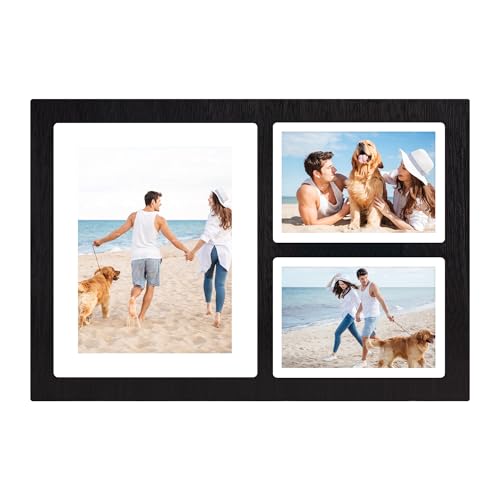 YESKAY Collage Picture Frame for 8x10 and 2 5x7 Pictures Display,3 Opening Family Photo Frames with Tempered Glass Wall Decor(Rustic Black_1 Pack) - color: Rustic Black, size: 8x10&5x7 - 3 Opening(OD:11.4X16.5in)