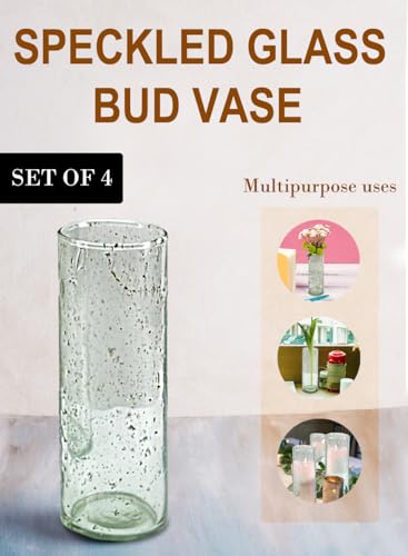 Serene Spaces Living 7" Speckled Green Glass Bud Vases, Tall & Slender Floral Vase, Perfect for Floral Arrangements at Home, Office, Wedding Tablescapes, Celebratory Events, Set of 4 - size: Extra Small - Set of 4