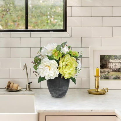 Fake Flowers in Vase Faux Floral Arrangements Centerpiece Artificial Flowers with Vase Spring Flower Centerpieces for Tables White Silk Flowers Arrangement in Vase - color: White Green