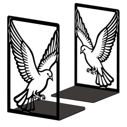 5.3"x4.3"x7.9" Metal Bookends, Heavy Duty Book Ends for Shelves | Pigeon Theme Cast Iron Book Supports, 1 Pair Decor Stoppers for Desk, Library, Office & Home Shelves - style: Pigeon