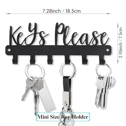 Keys Please Key Holder Wall Mounted, Mini Size: 7.28x2.95inch | Black Metal Decorative Rack Hooks for Garage,Mudroom,Hallway,Entryway,Front Door,Office - size: Mini Size Key Hooks:7.28x2.95inches