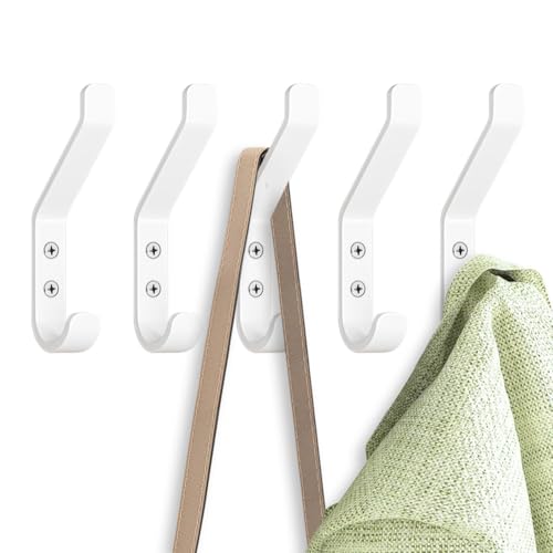 GlazieVault Coat Hooks for Wall – Door Hooks (10 Pack) - Heavy Duty Wall Mounted - Premium Design Rust Free Hooks - style: Flat Hooks White P-10