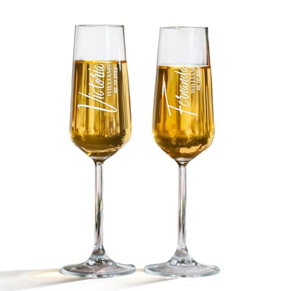 Personalized Champagne Flutes with Names – Vertical Engraved Wedding Glasses, Custom Couple Champagne Flute, Last Name & Date, Wedding Toast Glasses (Champagne Flutes-D3) - color: Champagne Flutes-D3