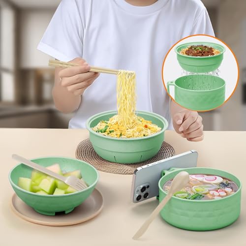 Ramen Cooker,32oz Ramen Bowl Set,Microwave Ramen Bowl, Microwave Bowl with Lid, Portable Noodle Bowls,for Home Office Dorm Room College gift (Green) - color: Green
