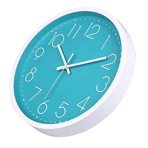12 Inch Silent Non-Ticking Battery Operated Round Turquoise Wall Clock Easy to Read for Pool/Home/Office/School/Kitchen/Bedroom/Living Room Teal Clocks - color: Teal, size: 12 Inch