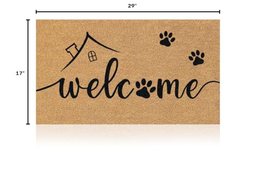 Coir Welcome Mat, Non-Slip, Welcome Paws, 17 x 29 in | 100% Natural Coir, Anti-Shedding, Durable PVC Backing, Traps Dirt and Mud, Indoor and Outdoor Entryway, Easy to Clean - color: Welcome Paws