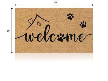 Coir Welcome Mat, Non-Slip, Welcome Paws, 17 x 29 in | 100% Natural Coir, Anti-Shedding, Durable PVC Backing, Traps Dirt and Mud, Indoor and Outdoor Entryway, Easy to Clean - color: Welcome Paws