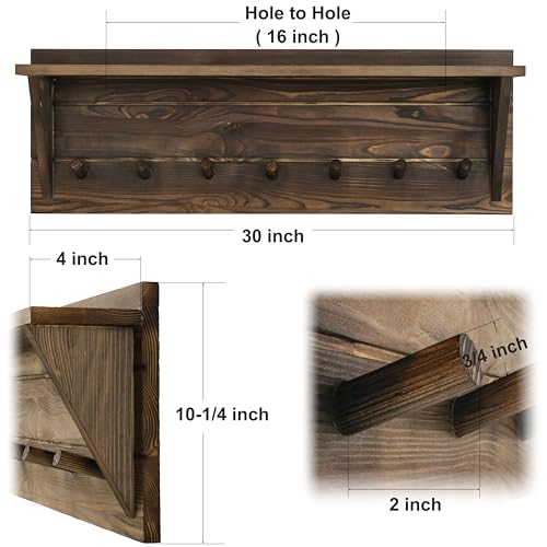 WEBI Coat Rack Wall Mount with Shelf,30" Long Entryway Wall Shelf with Hooks Underneath,7 Peg Hooks for Hanging Coats,Caps,Jacket,Clothes,Brown - color: Brown, size: 30 Inch