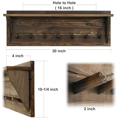 WEBI Coat Rack Wall Mount with Shelf,30" Long Entryway Wall Shelf with Hooks Underneath,7 Peg Hooks for Hanging Coats,Caps,Jacket,Clothes,Brown - color: Brown, size: 30 Inch
