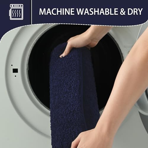 Navy Blue Bathroom Rug Set 2 Piece Bath Mat 21x34 U Shape Toilet Rug 21x21 | Absorbent,Washable,Non Slip Bathroom Rugs Sets,Contour Mat for Toilet - color: Navy Blue