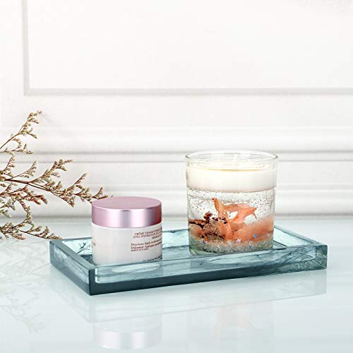 Emibele Bathroom Vanity Tray Countertop, 8" Rectangular Marble Resin Tray | Dresser Kitchen Sink Tray, for Jewelry Cosmetic Perfume Soap Candle, Compact Lightweight Waterproof, Mini Size, Ink Blue - color: Ink Blue, size: 7.7" x 3.9" x 0.8"