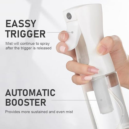 Continuous Spray Bottle for Hair, Refillable Gentle Mister (2 Pack, 10 Oz) | Long-Lasting Misting, Ultra-Fine Mist for Hairstyling, Cleaning Solutions, Planting, Pets, Barbers, Salons, Essential Oils - style: White & Black, 10 OZ