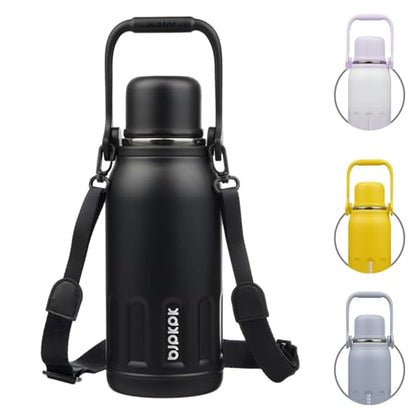 BJPKPK Stainless Steel Insulated Bottle with Handle & Strap, 40oz | Leak-proof vacuum insulation keeps drinks cold/hot for hours. BPA-free, dishwasher safe. Includes handle & strap. Black. - color: Black, size: 40 Ounces