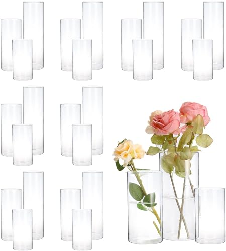 PHOSPHOR Hurricand Candle Holder 24 PCS, Glass Pillar Candle Holder, Clear Glass Cylinder Candleholder Glass Cylinder Vase for Centerpieces Wedding Party Decoration - color: Clear 24pcs