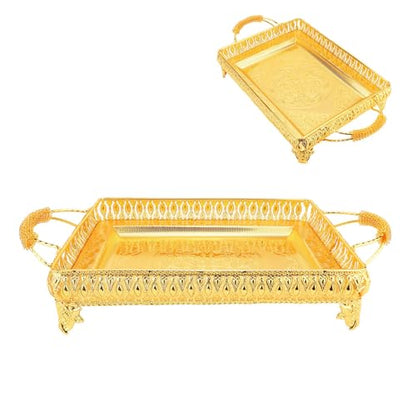 Metal Serving Tray for Food Snacks Fruit, Decorative Rectangle Party Platter, European Style Gold Tray with Raised Edges, Large Serving Dish for Home Decor and