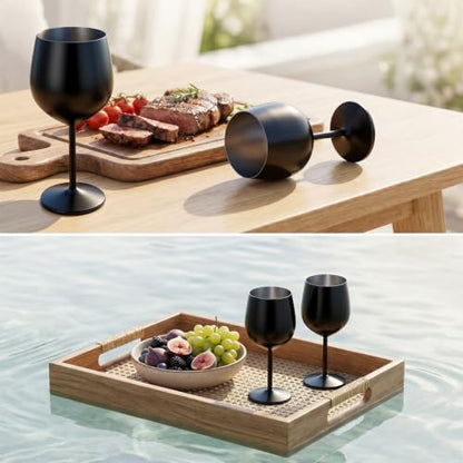 Stainless Steel Wine Glasses Set of 2, 18 oz Unbreakable Black Matte Wine Glass Stemmed Metal Wine Goblets for Outdoor Camping Pool Wedding Party Gift for Wine Lovers