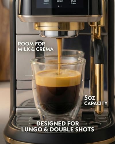 5oz Double Walled Espresso Cups, Set of 4 - Insulated Glass Coffee Mugs for Lungo, Double Espresso & Cappuccino - Clear Borosilicate Glassware Compatible with Nespresso & De'Longhi Machine