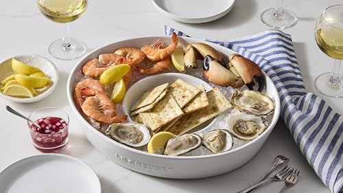 Le Creuset Stoneware Signature Oval Chip and Dip Platter, 13", Oyster - color: Oyster
