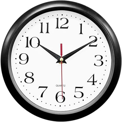 Bernhard Products Black Wall Clock Silent Non Ticking 8 Inch Quality Quartz Battery Operated Round Easy to Read Home/Office/Kitchen/Classroom/School Clocks Sweep Movement - size: 8 Inch