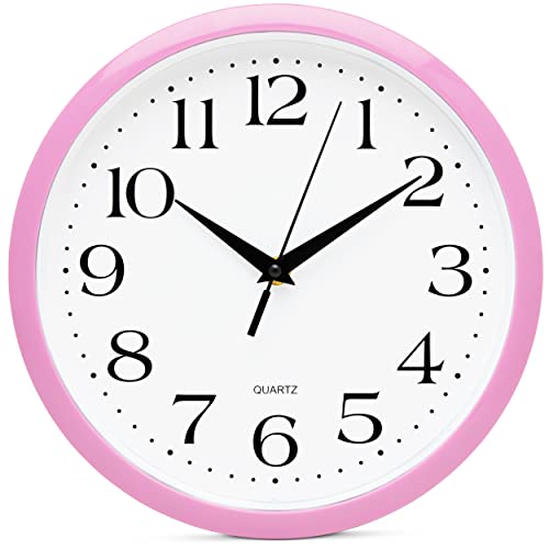Bernhard Products Light Pink Wall Clock Silent Non Ticking - 10 Inch Quality Quartz Battery Operated Round Easy to Read Home/Kitchen/Office/Classroom/School Clock - color: Light Pink, size: 10 Inch