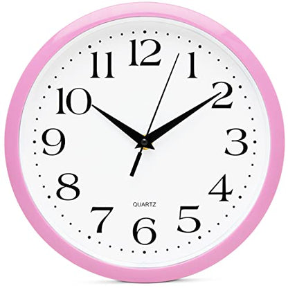 Bernhard Products Light Pink Wall Clock Silent Non Ticking - 10 Inch Quality Quartz Battery Operated Round Easy to Read Home/Kitchen/Office/Classroom/School Clock - color: Light Pink, size: 10 Inch