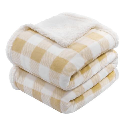 BEAUTEX Christmas Sherpa Fleece Throw Blanket Soft Warm Buffalo Plaid | Plush Blanket & Throw, Winter Cozy Fuzzy for Couch, Sofa, Bed (Beige, 50" x 60") - color: Beige, size: Throw-50"x60"