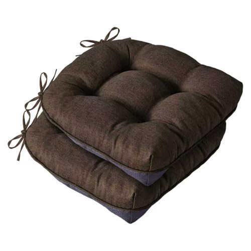 IASEAHK Chair Cushions for Dining Chairs, Seat Cushions for Kitchen Chairs, Indoor Seat Cushions with Ties, Tufted Foam Chair Pads, Non Slip Chair Cushions Set of 2, 15.5" x 15.5" x 4", Brown - color: Brown, size: Pack of 2