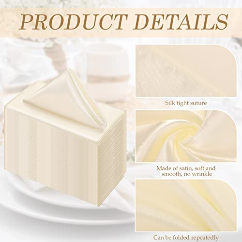 Tatuo 50 Sets Ivory Satin Napkins and Rings Set 17 x 17 Inch Square Dinner Cloth Napkins Holder Bulk for Wedding Party Supplies Banquet, Parties Dinner Decoration(Ivory)
