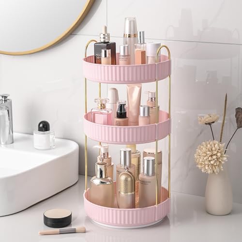 Aveniee 360 Rotating Makeup Organizer for Vanity, Skincare Perfume Organizers Large, Spinning Bathroom Counter Shelf Holder for Cosmetics, Skin Care, Lipsticks,3 Tiers, Pink - color: Cream Pink, size: Standard-3 Tier