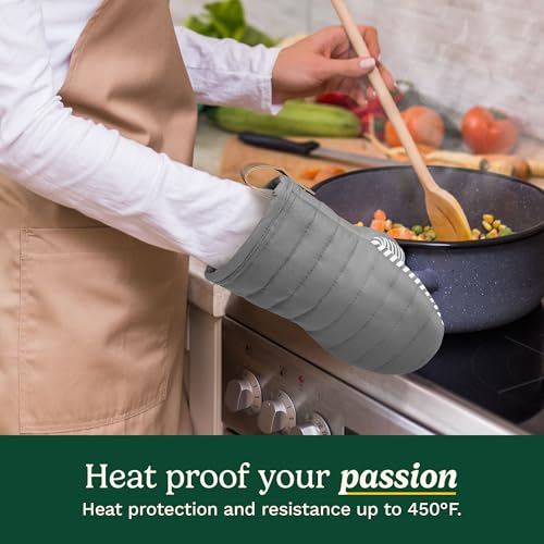 Cuisinart Mini Oven Mitts, 2-Pack 5.5"x8", Printed Silicone, 450F | Non-slip grip stripes, faux leather hang loop, cotton lining for comfort, ambidextrous for baking, cooking, and cast iron - color: Charcoal
