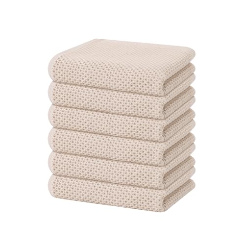 Homaxy 100% Cotton Waffle Weave Kitchen Dish Towels 6-Pack, Beige | 13 x 28 Inches, Ultra Soft Absorbent Dish Towels, Quick Drying Cleaning Towels - color: Beige, size: 13 X 28 - 6 Pack