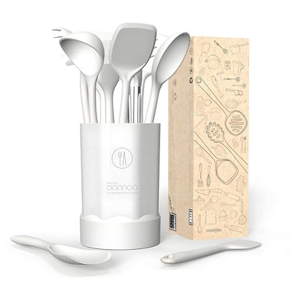 Silicone Kitchen Utensils Set,Utensils Sets for Cooking, Dishwasher Safe | Seamless Spatula Set for Nonstick Cookware, BPA-Free,Heat Resistant up to 600°F, Housewarming Gift, Cream White - color: Cream White