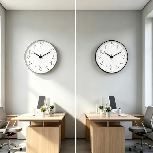 2 Pack Black&Silver Wall Clock 12" Silent Wall Clocks Battery Operated | Office Kitchen Living Room Bedroom - color: Black&silver, size: 2 Pack-12 Inch