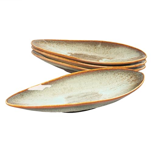 Ceramic Dinner Plates Set of 4, for Bread, Pasta, Salad, sushi - Microwave, Oven and Dishwasher Safe, Scratch Resistant durable Brown Brown reactive glaze - color: Brown reactive glaze, size: 13.3 inch