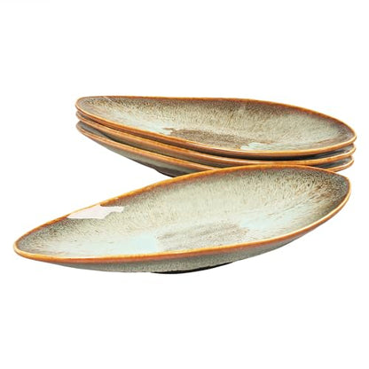 Ceramic Dinner Plates Set of 4, for Bread, Pasta, Salad, sushi - Microwave, Oven and Dishwasher Safe, Scratch Resistant durable Brown Brown reactive glaze - color: Brown reactive glaze, size: 13.3 inch