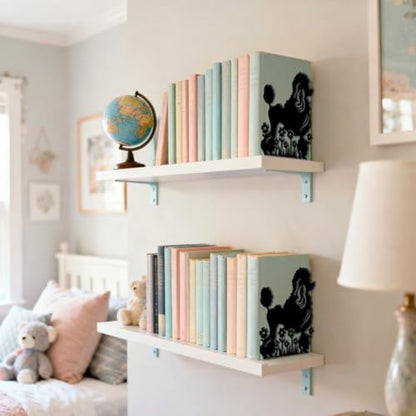 5.3"x4.3"x6.5" Metal Bookends, Heavy Duty Book Ends for Shelves | Poodle Dog and Flowers Theme Cast Iron Book Supports, 1 Pair Decor Stoppers for Desk, Library, Office & Home Shelves - style: Poodle Dog and Flowers