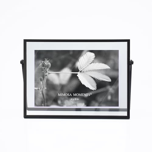 4x6 Black Metal Horizontal Floating Picture Frame | Double Glass Tabletop Display, Modern Minimalist Photo Frame for Home & Office Decor - color: Black, size: 6x4