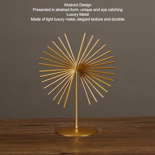 Metal Table Top Decor, Geometric Lines Sculpture Light Luxury Abstract Ornament with Base Modern Metal Sculpture for Home