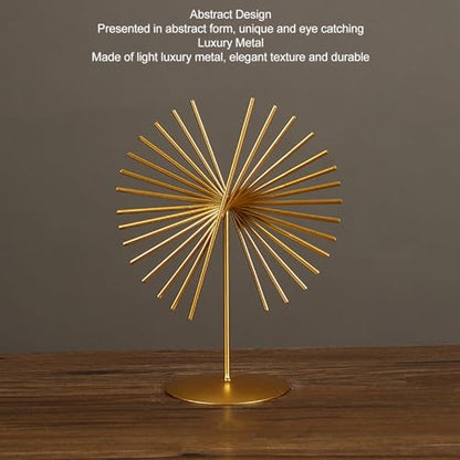 Metal Table Top Decor, Geometric Lines Sculpture Light Luxury Abstract Ornament with Base Modern Metal Sculpture for Home