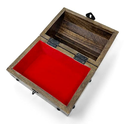 Keepsake Wooden Treasure Chest with Antique Jewelry Lock and Key - Velvet Lined Interior (Medium 6.5 x 4.5 x 4.5) – Decorative Box, Pirate Wooden Chest, Wood Box with Lid - size: Medium 6.5 x 4.5 x 4.5"